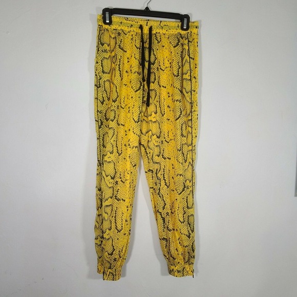 Pam & Gela Snake Print Track Pants Elastic Waist Ankle Zipper‎ Yellow Black P - Picture 4 of 12